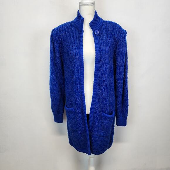 Monto Par le Chois Longline Cardigan Jacket Size L Blue Boucle Knit Vintage - Picture 2 of 16